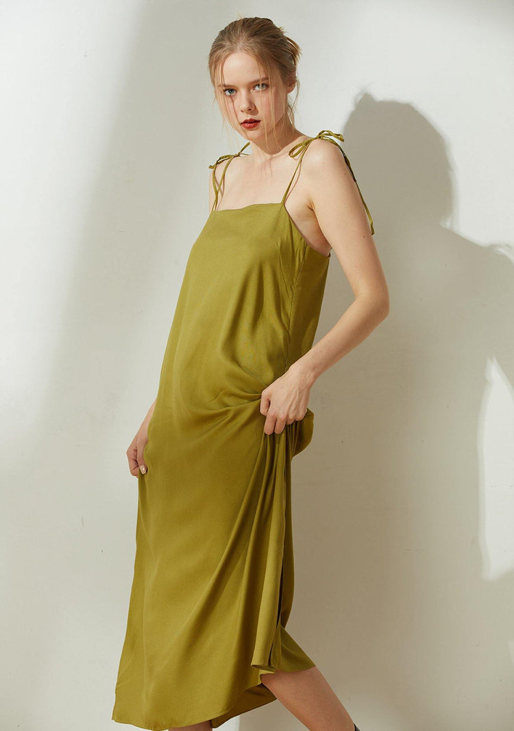 Bhumi Rayon Midi Dress - Olive - SALIENT LABEL