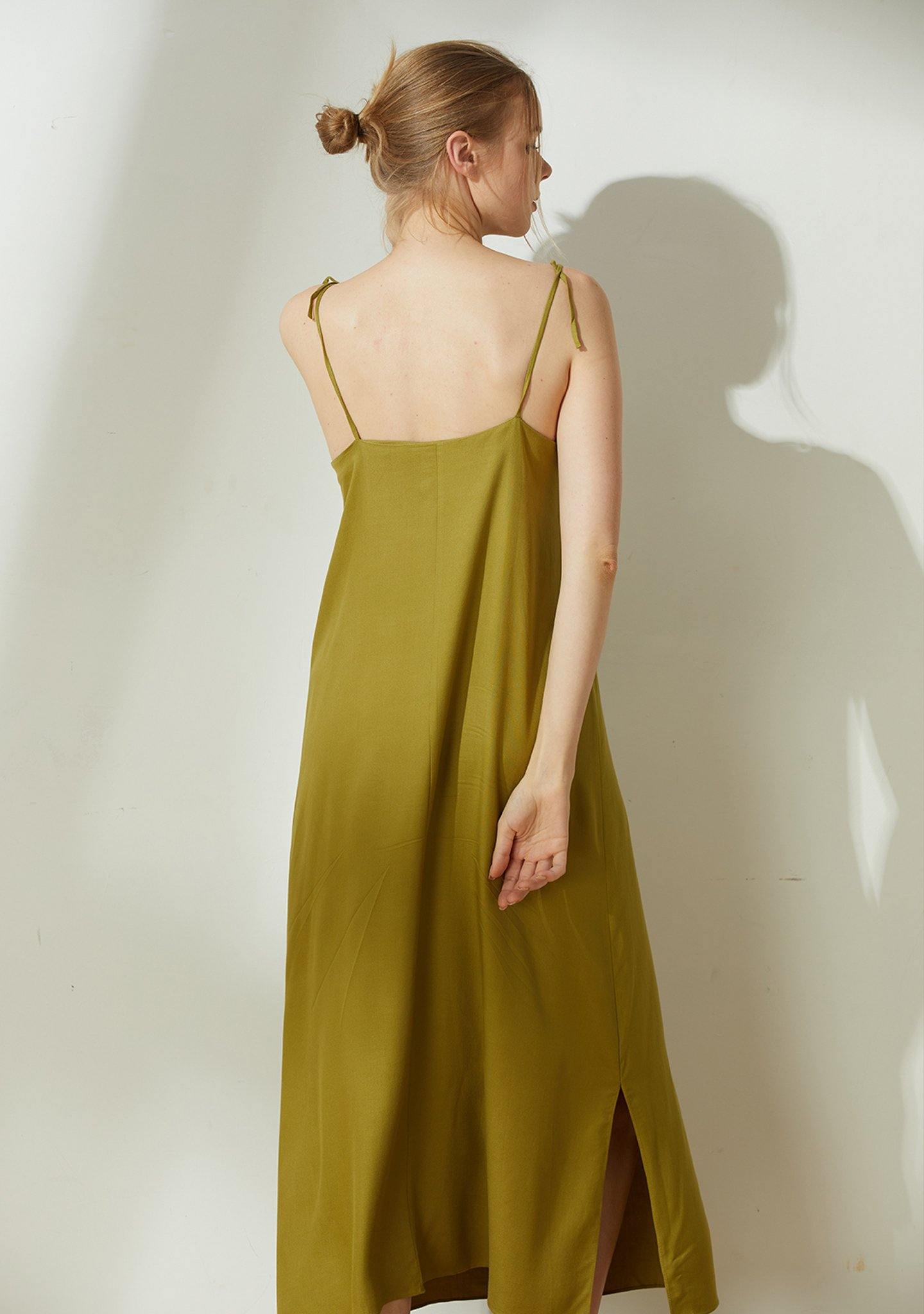 Bhumi Rayon Midi Dress - Olive - SALIENT LABEL