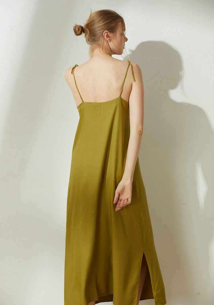Bhumi Rayon Midi Dress - Olive - SALIENT LABEL
