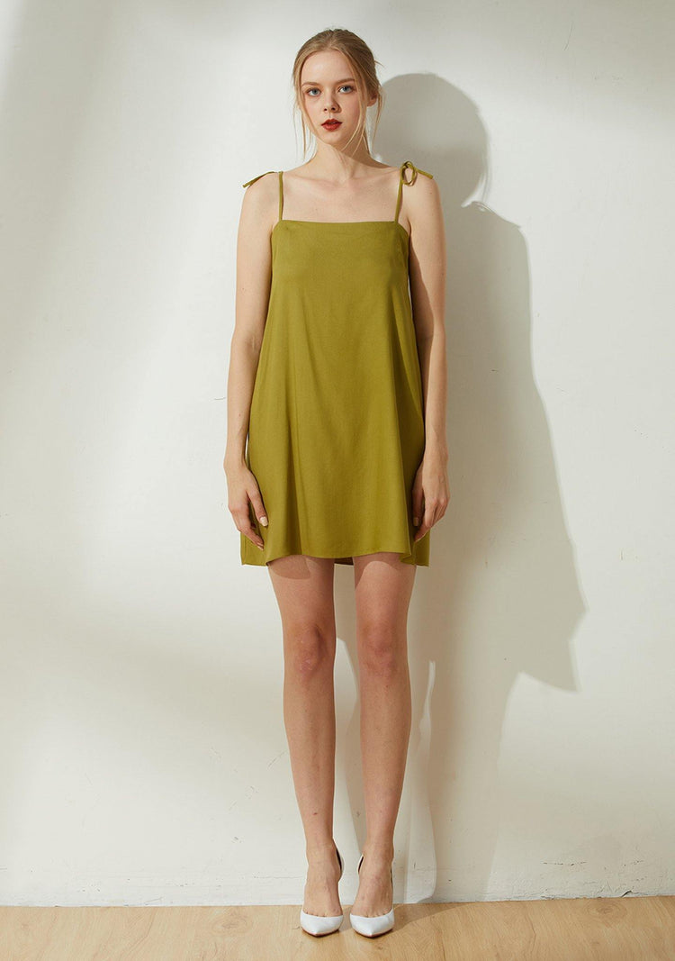 Bhumi Rayon Short Dress - Olive - SALIENT LABEL