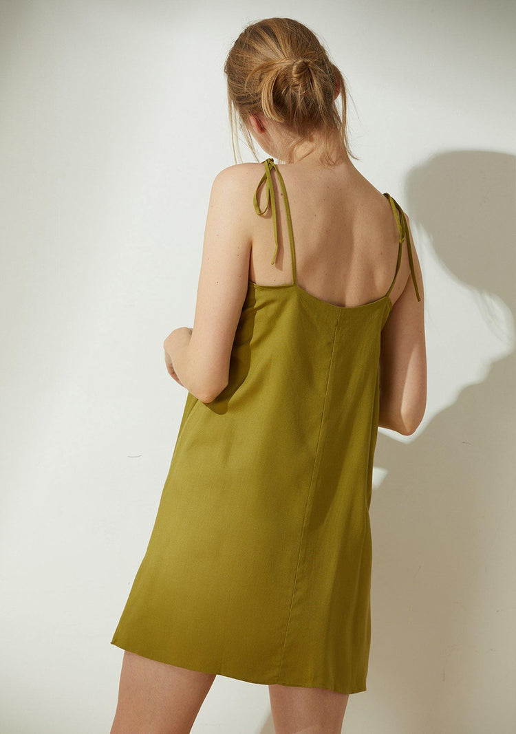 Bhumi Rayon Short Dress - Olive - SALIENT LABEL