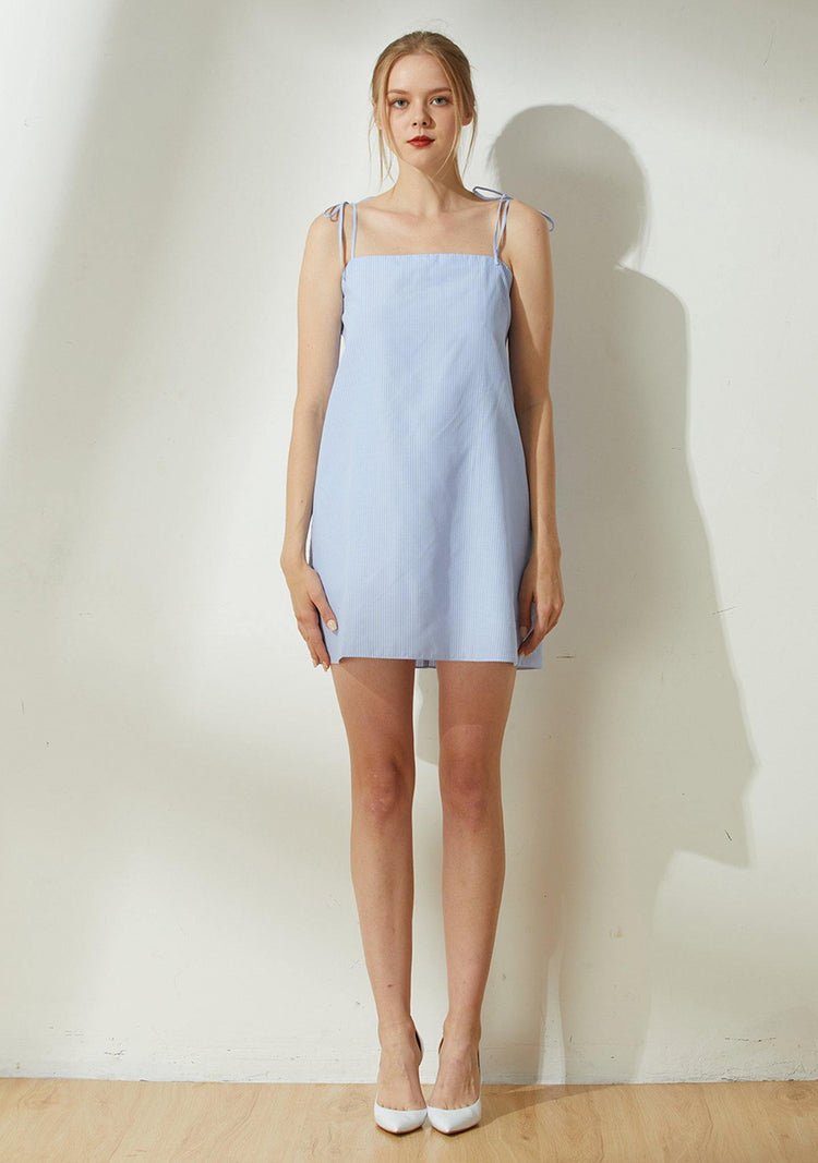 Bhumi Tie-Shoulder Short Dress - Stripe - SALIENT LABEL