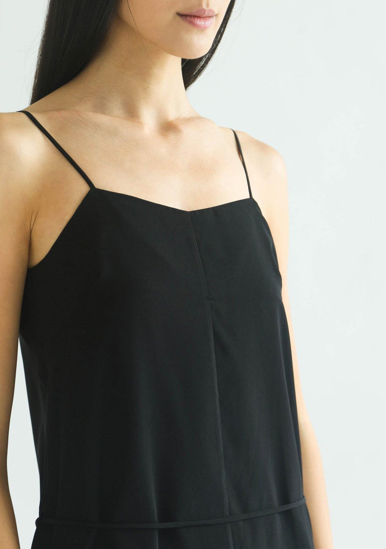 CHASIN ASYMMETRIC SLIP CAMI DRESS - BLACK - SALIENT LABEL