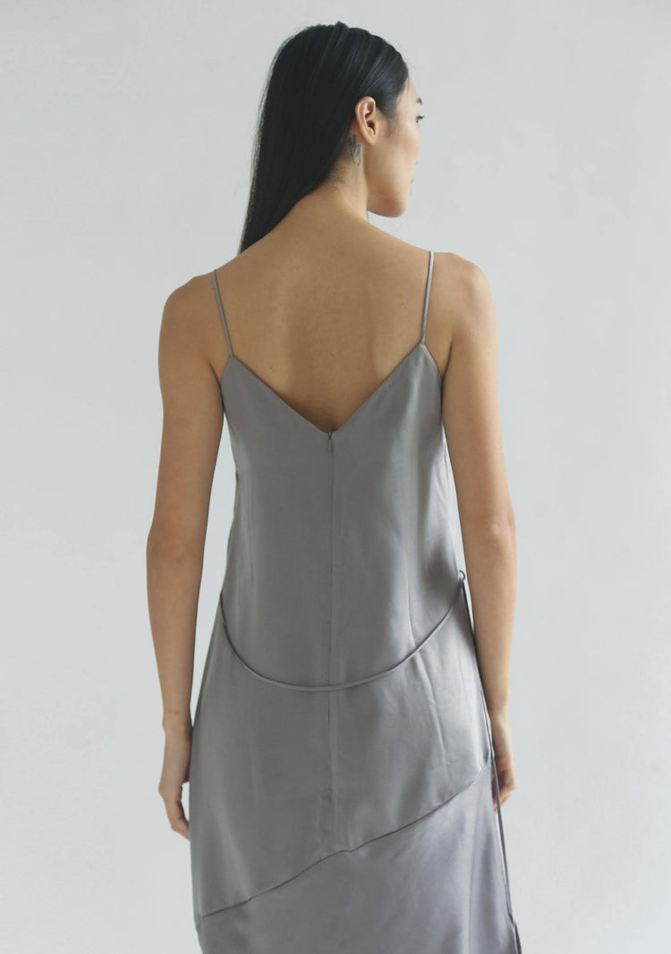 CHASIN ASYMMETRIC SLIP CAMI DRESS - PEWTER - SALIENT LABEL