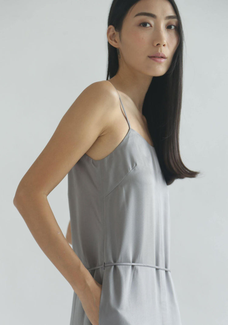 CHASIN ASYMMETRIC SLIP CAMI DRESS - PEWTER - SALIENT LABEL