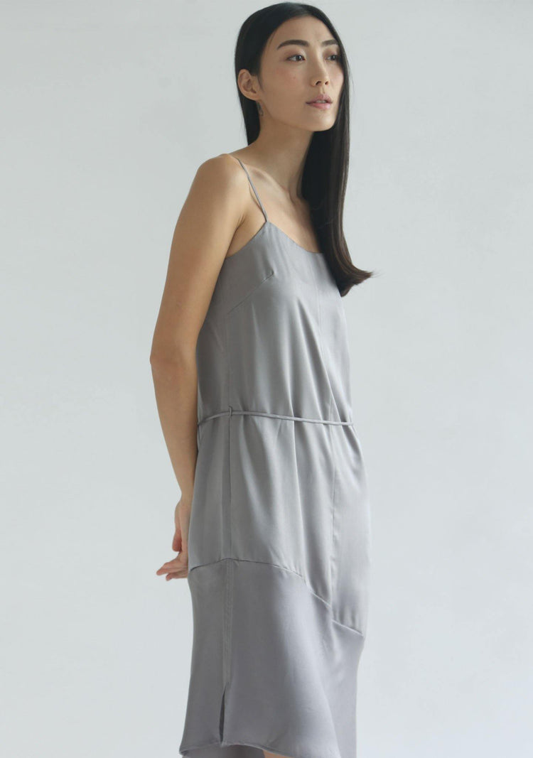 CHASIN ASYMMETRIC SLIP CAMI DRESS - PEWTER - SALIENT LABEL