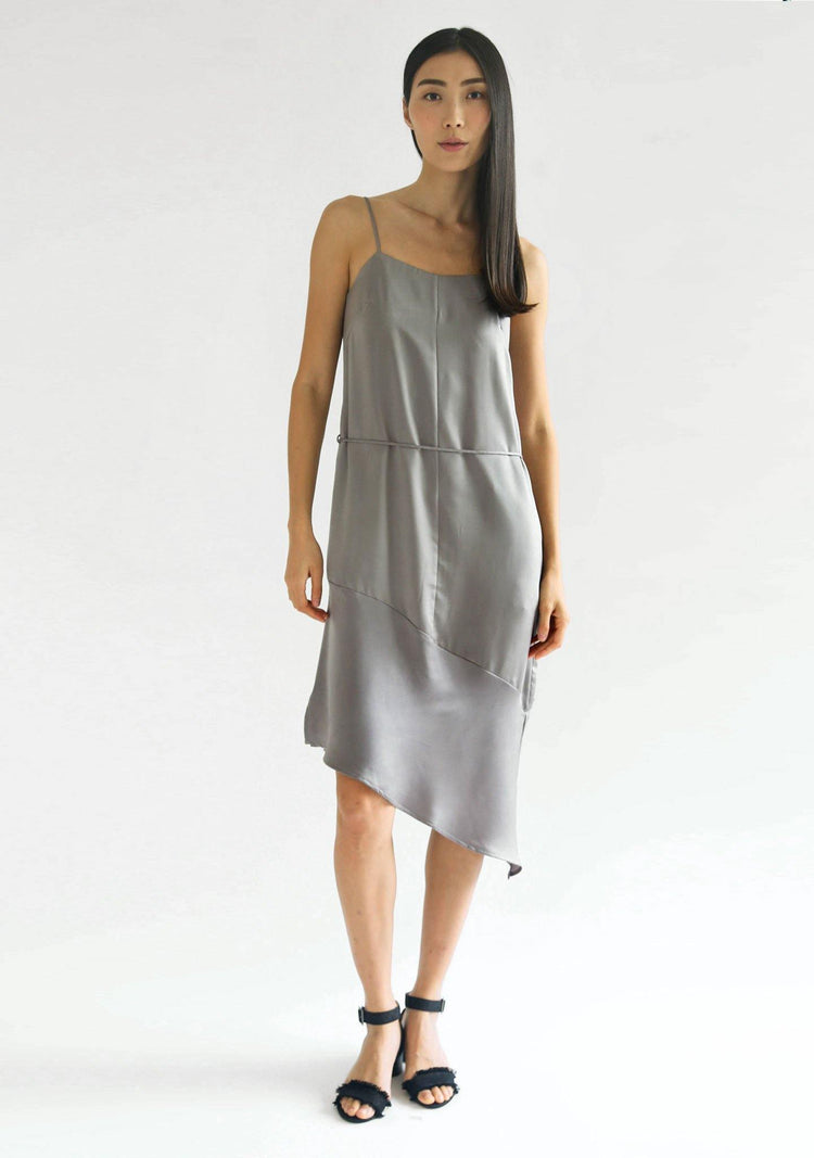 CHASIN ASYMMETRIC SLIP CAMI DRESS - PEWTER - SALIENT LABEL