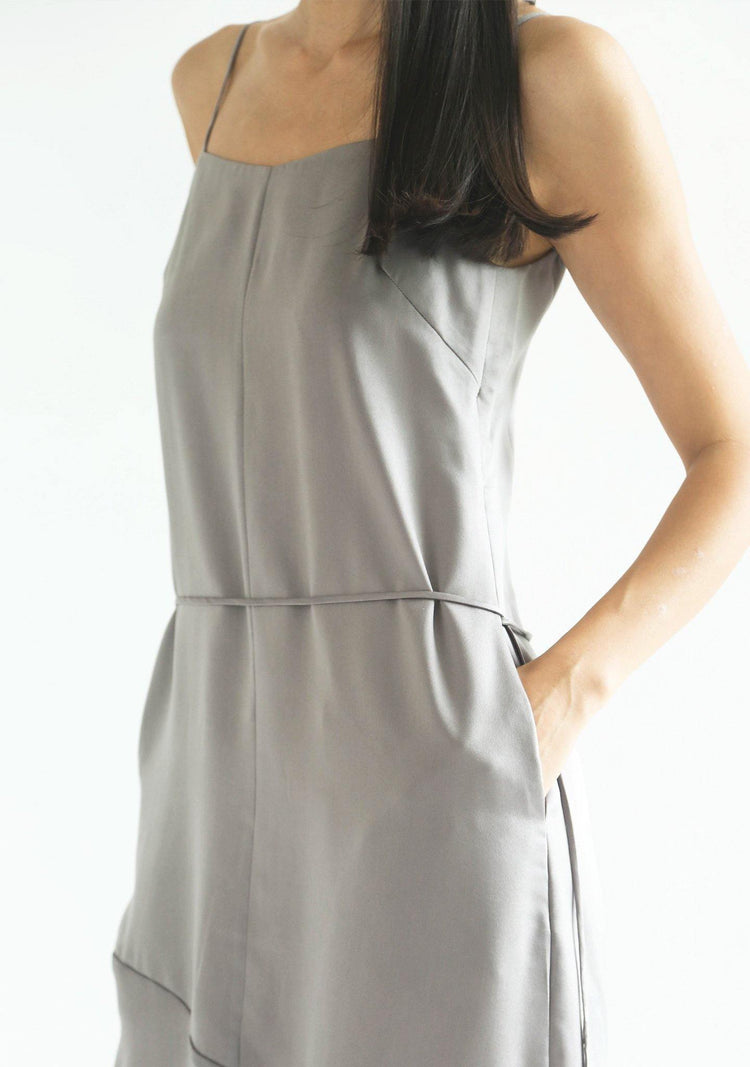 CHASIN ASYMMETRIC SLIP CAMI DRESS - PEWTER - SALIENT LABEL