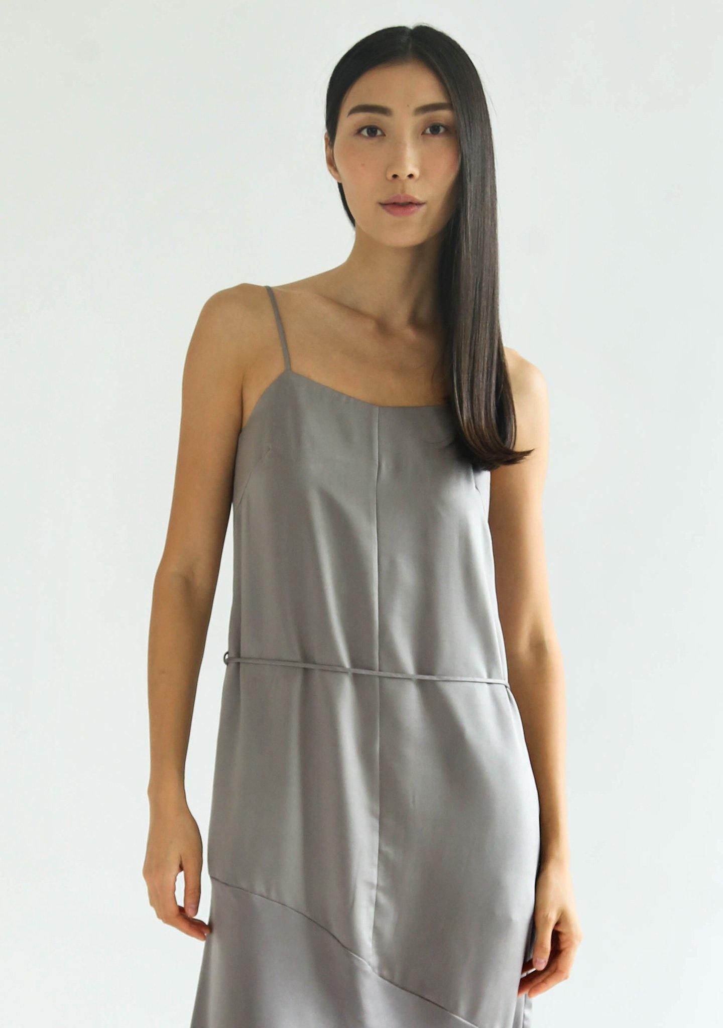 CHASIN ASYMMETRIC SLIP CAMI DRESS - PEWTER - SALIENT LABEL
