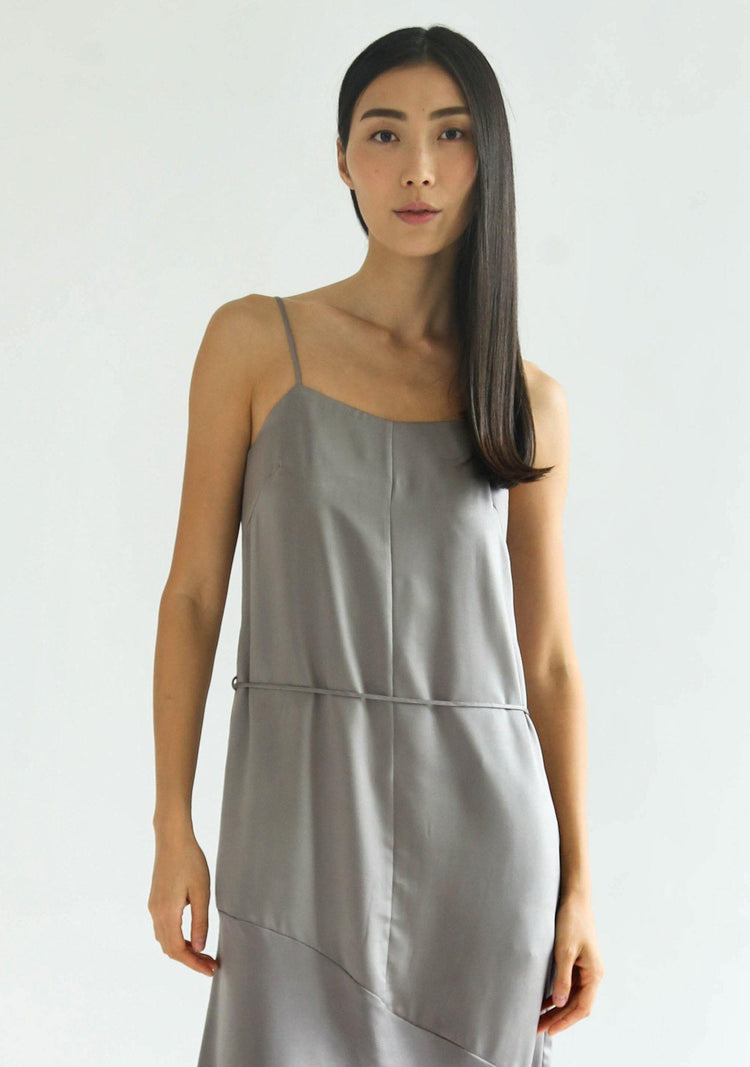 CHASIN ASYMMETRIC SLIP CAMI DRESS - PEWTER - SALIENT LABEL