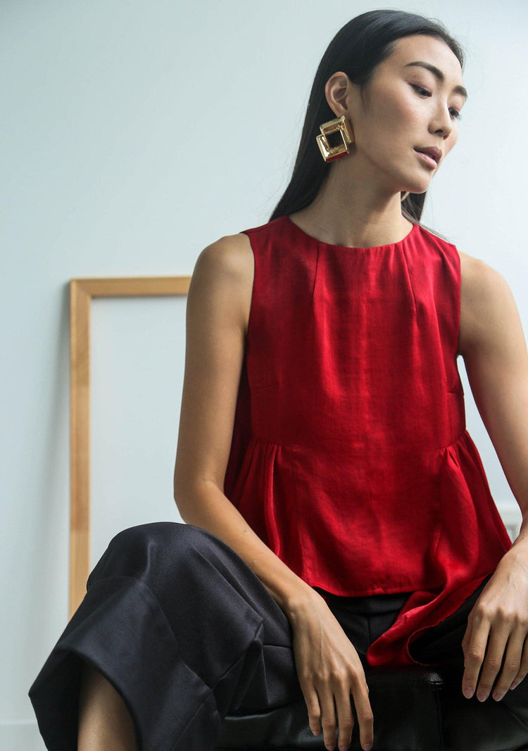 HUDSON SIDE FLARE TOP - SCARLET - SALIENT LABEL