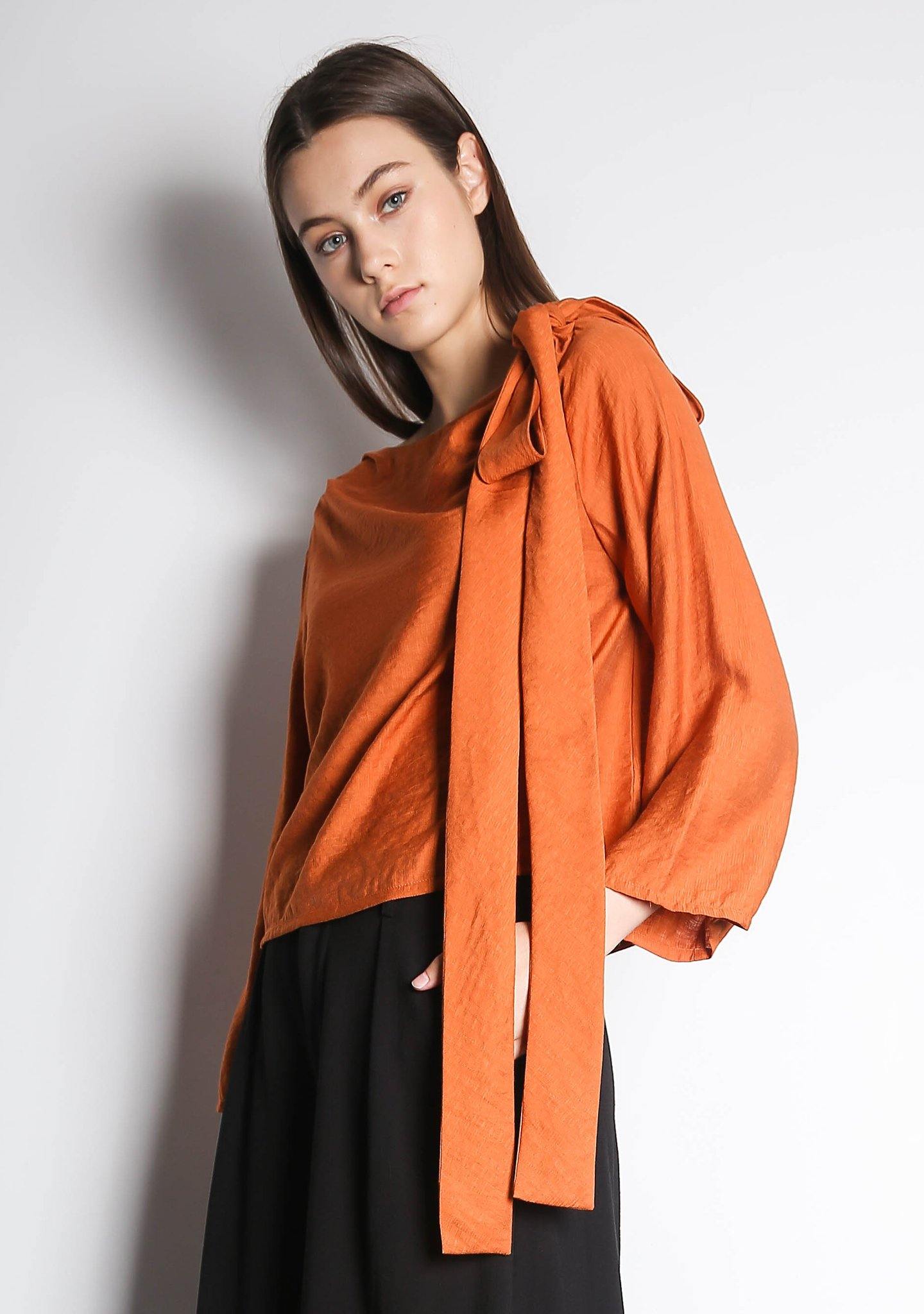 EDITH BOW TIE TOP - DARK CHEEDAR - SALIENT LABEL