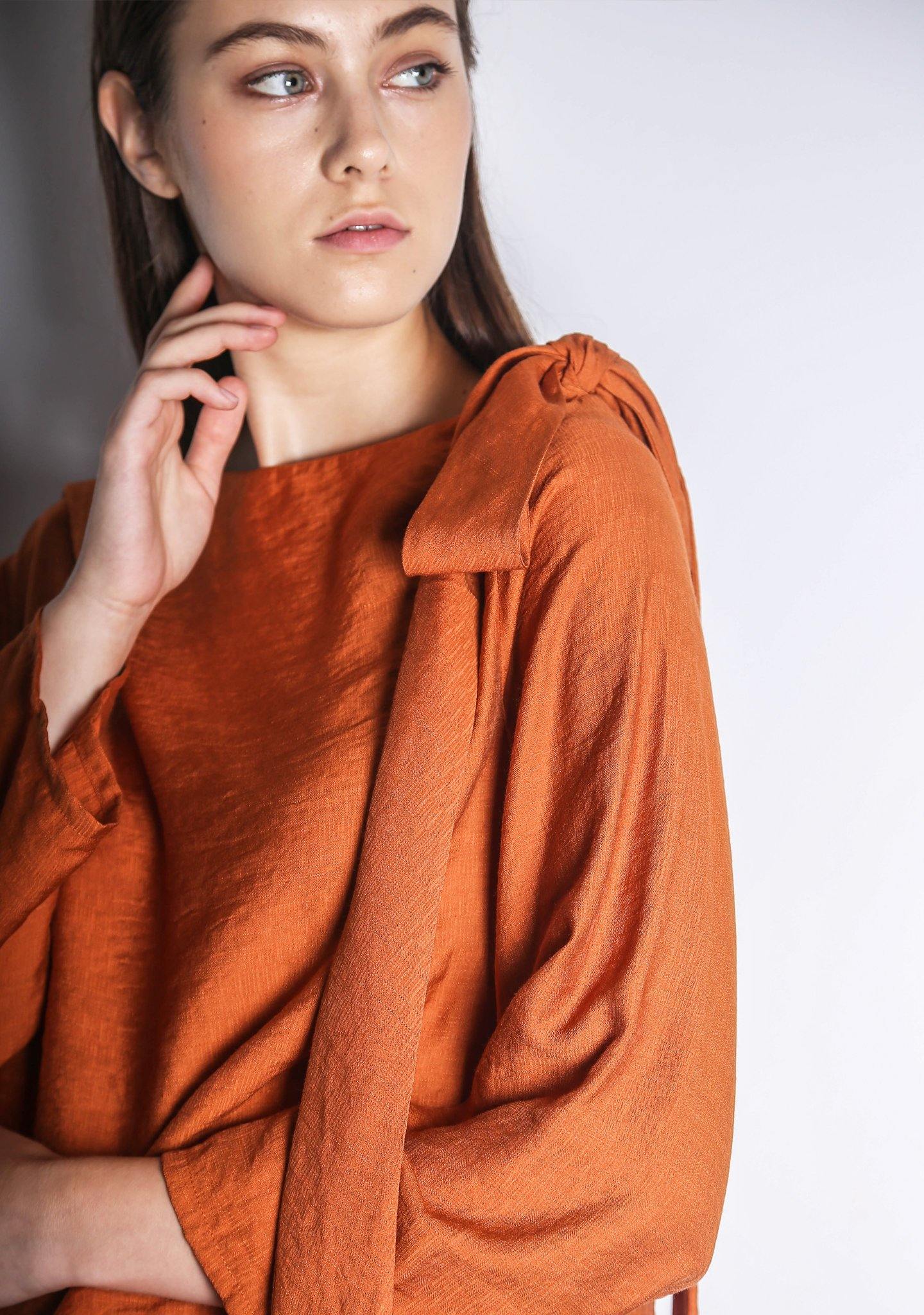EDITH BOW TIE TOP - DARK CHEEDAR - SALIENT LABEL