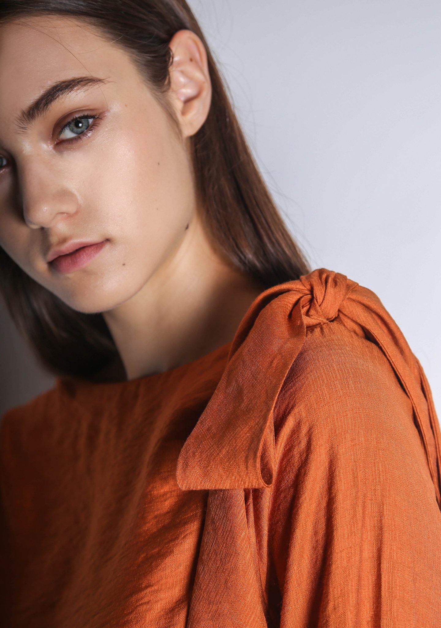 EDITH BOW TIE TOP - DARK CHEEDAR - SALIENT LABEL
