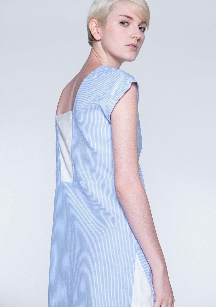 Elysian Contrast Panel Stripe Dress With Hi-lo hemline - SALIENT LABEL