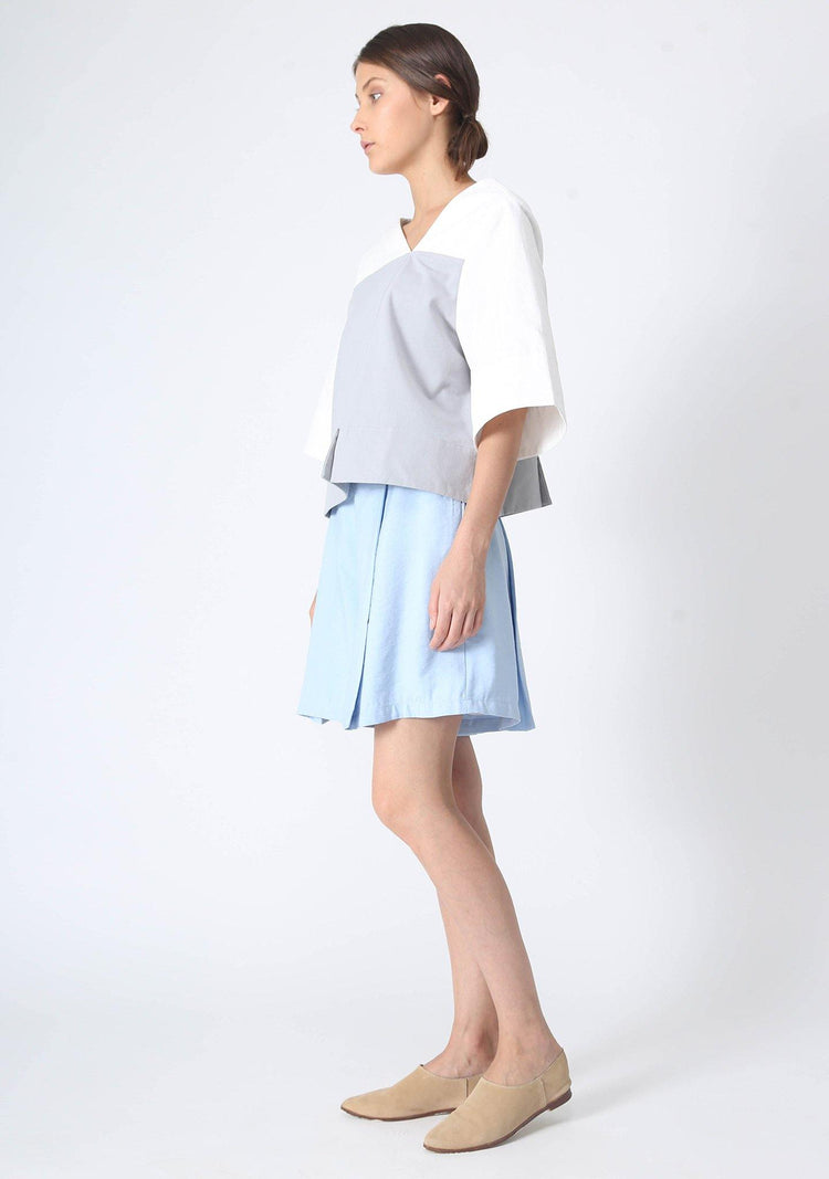 CASTRO CULOTTE SHORTS WITH PLEATS - BLUE - SALIENT LABEL