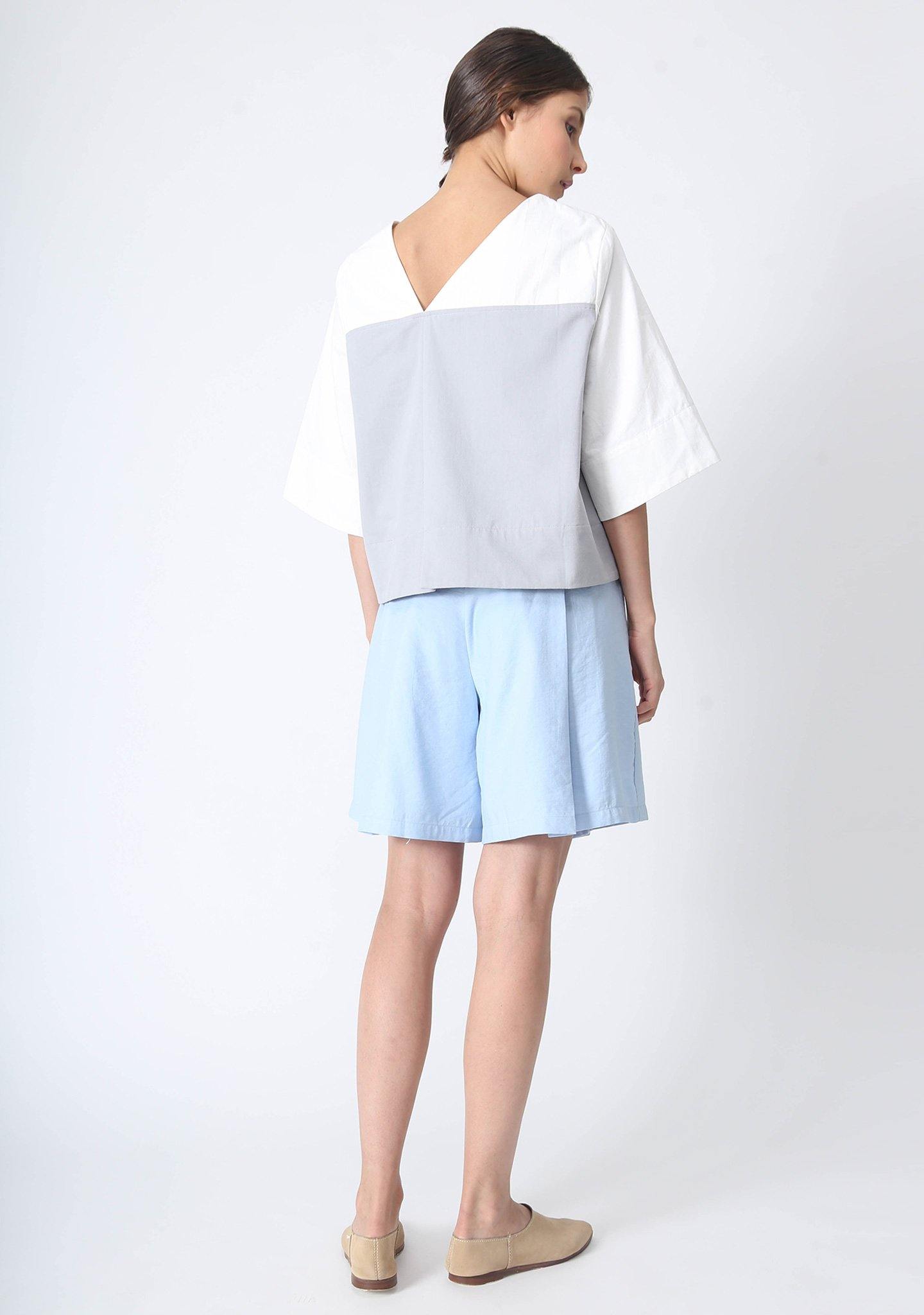 CASTRO CULOTTE SHORTS WITH PLEATS - BLUE - SALIENT LABEL