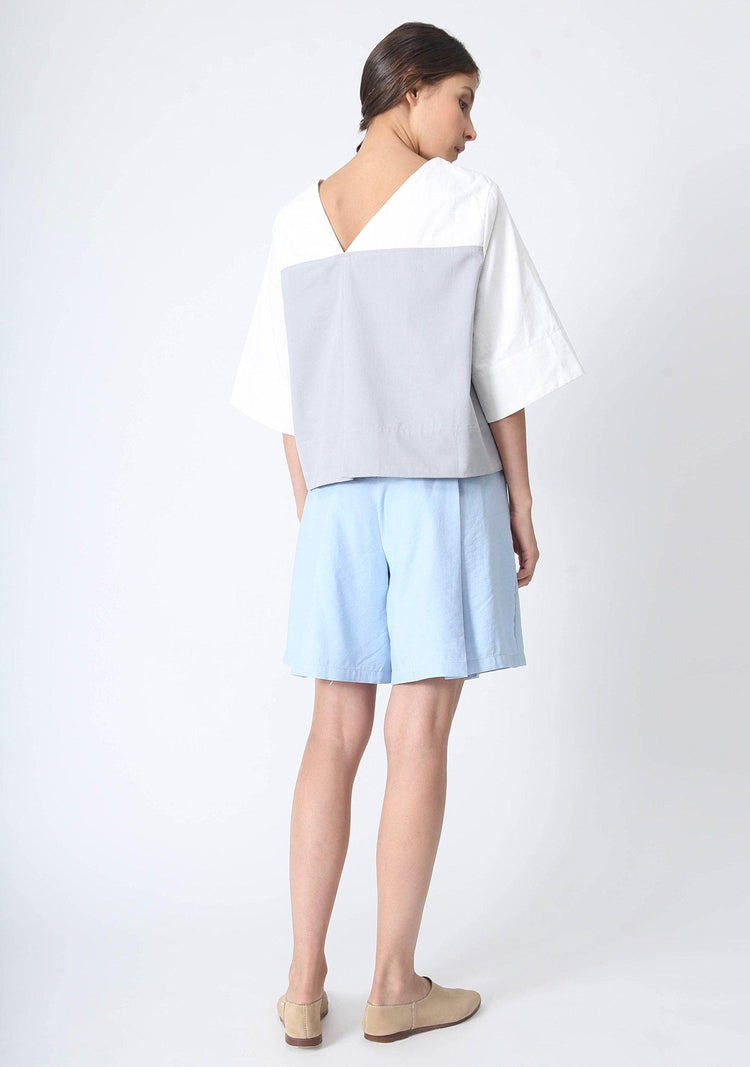 CASTRO CULOTTE SHORTS WITH PLEATS - BLUE - SALIENT LABEL