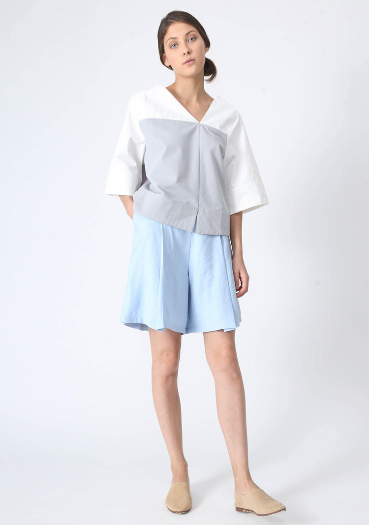 CASTRO CULOTTE SHORTS WITH PLEATS - BLUE - SALIENT LABEL