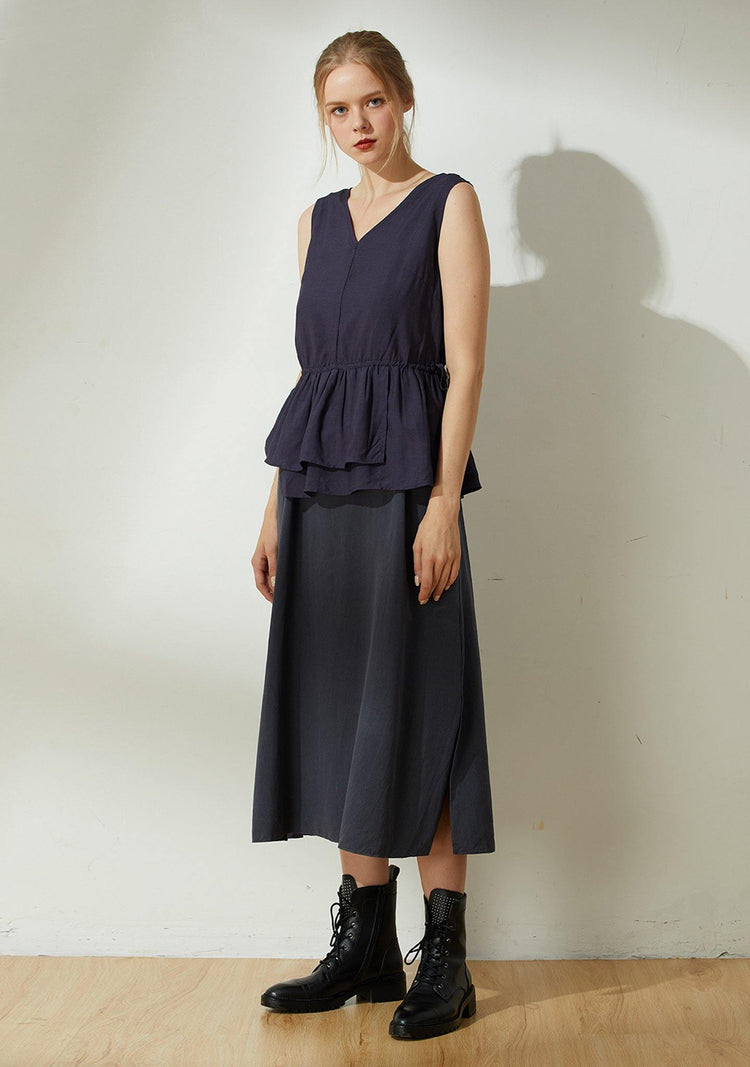Farrow Linen Peplum Top - Navy - SALIENT LABEL