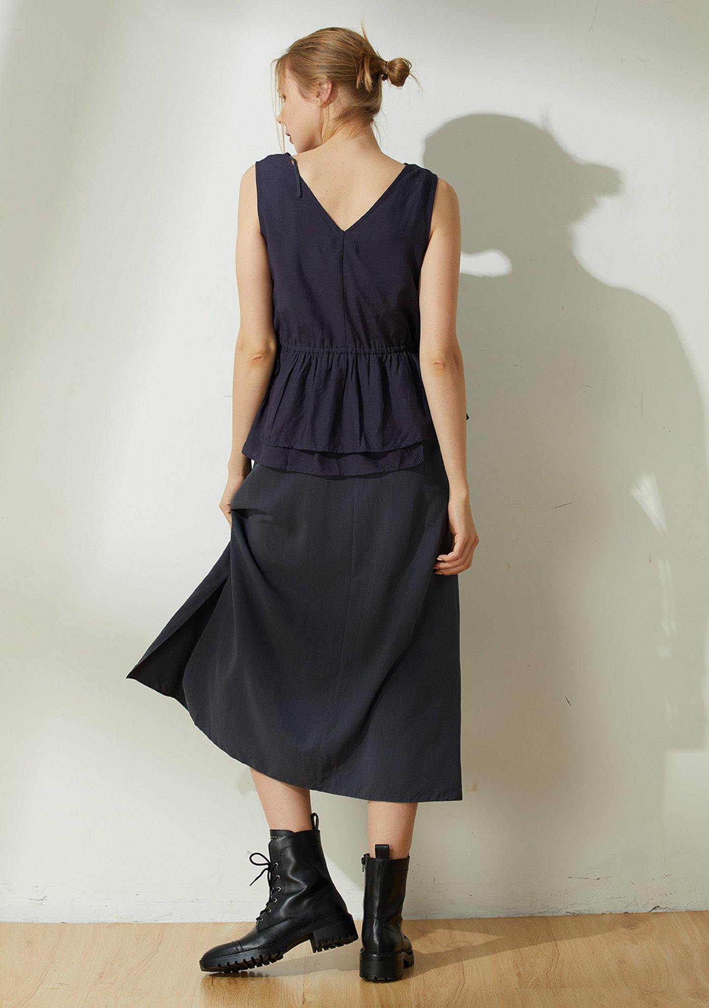 Farrow Linen Peplum Top - Navy - SALIENT LABEL