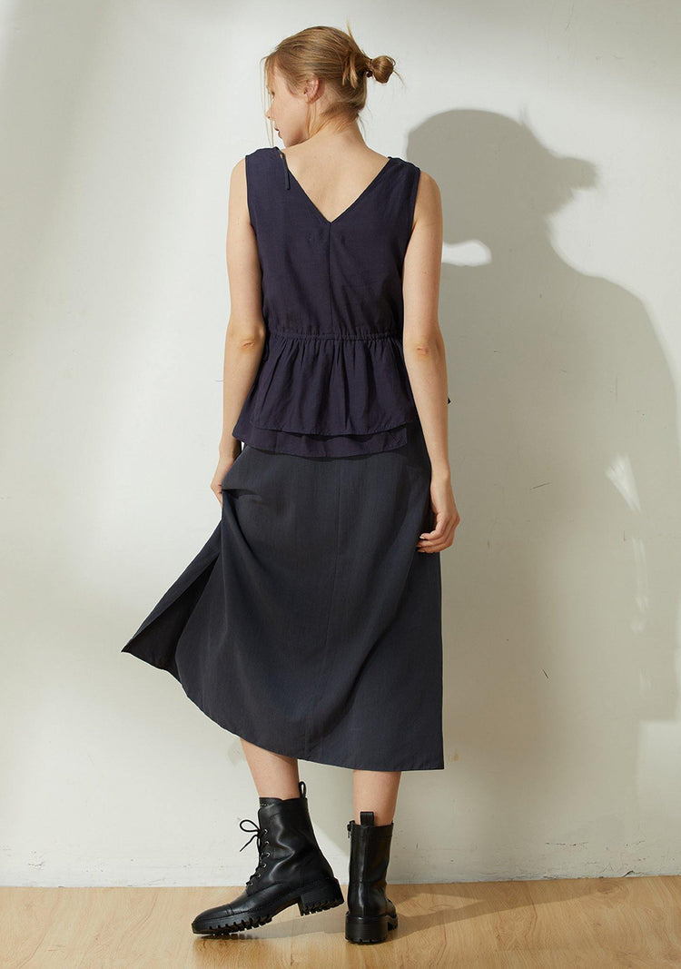 Farrow Linen Peplum Top - Navy - SALIENT LABEL