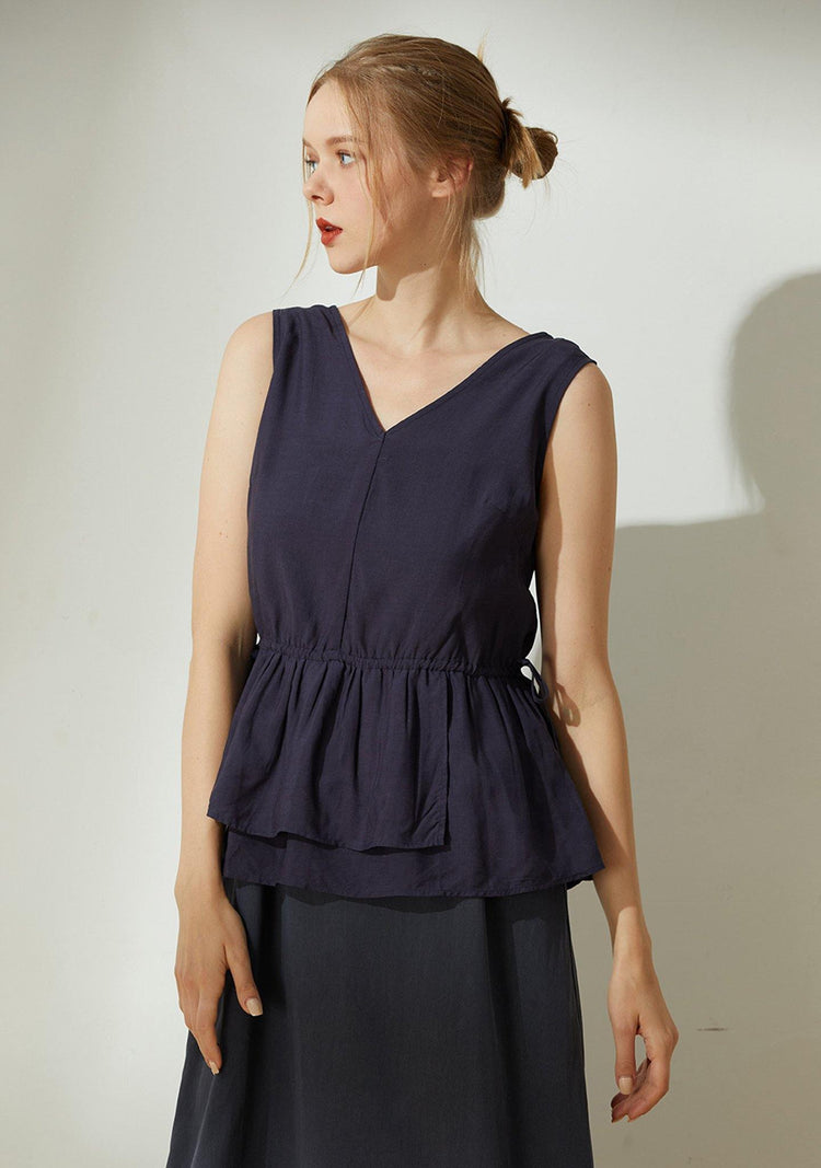 Farrow Linen Peplum Top - Navy - SALIENT LABEL