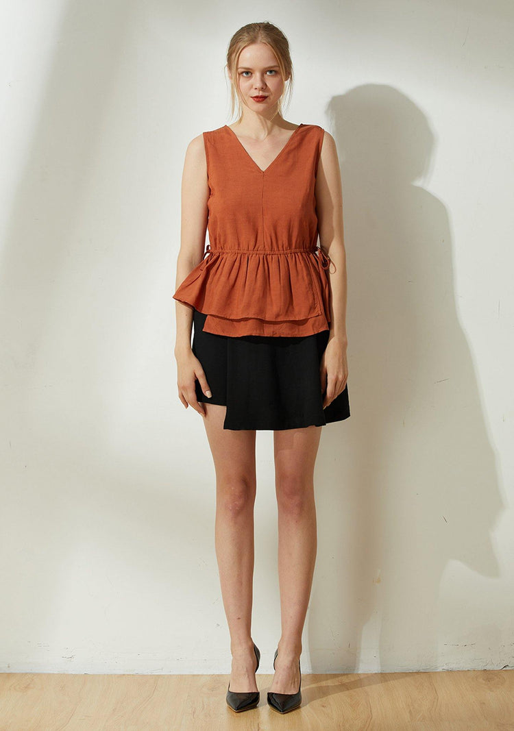 Farrow Linen Peplum Top - Burnt Orange - SALIENT LABEL