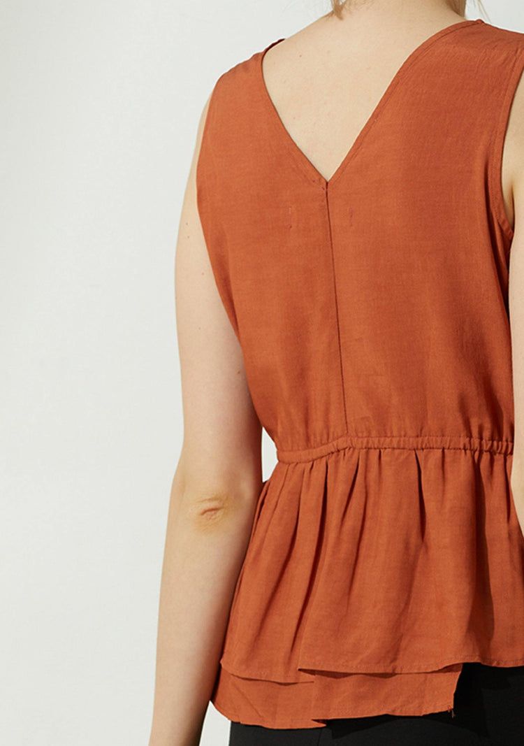 Farrow Linen Peplum Top - Burnt Orange - SALIENT LABEL