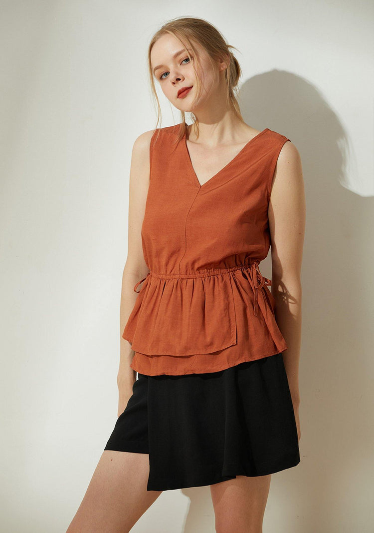 Farrow Linen Peplum Top - Burnt Orange - SALIENT LABEL