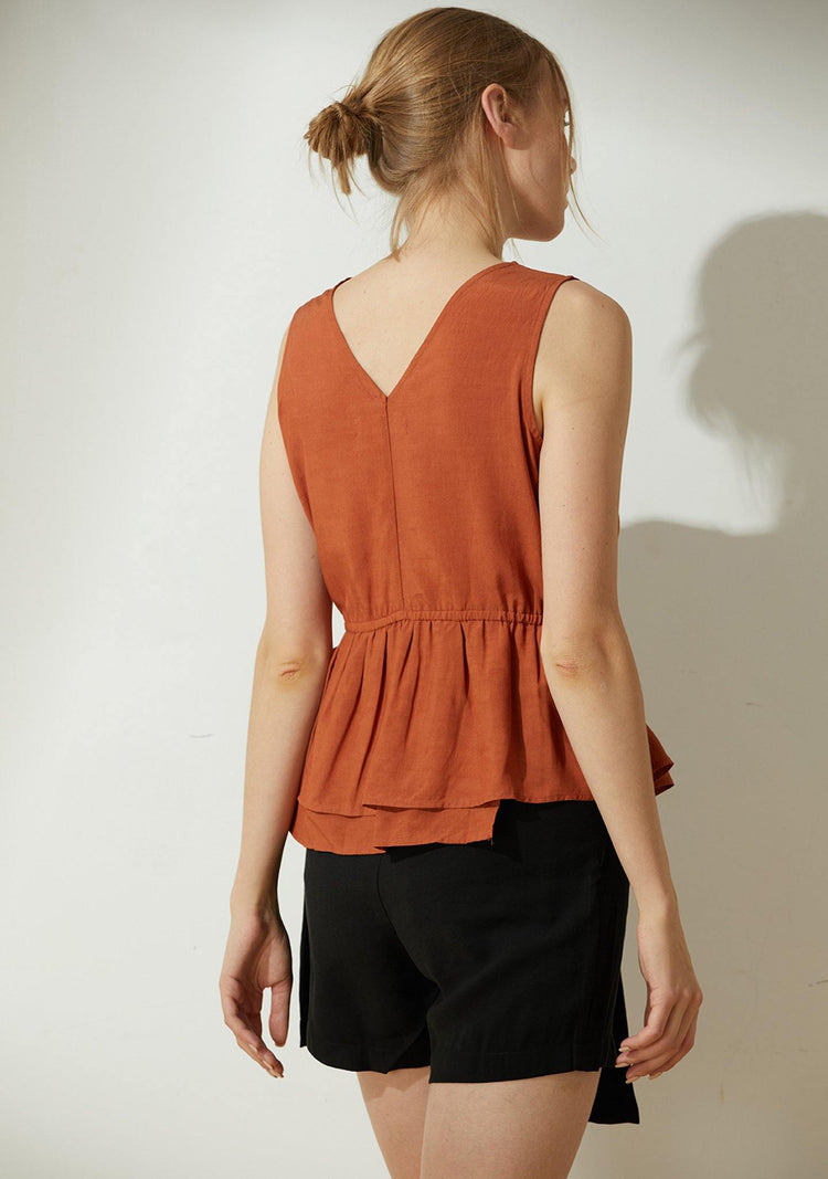 Farrow Linen Peplum Top - Burnt Orange - SALIENT LABEL
