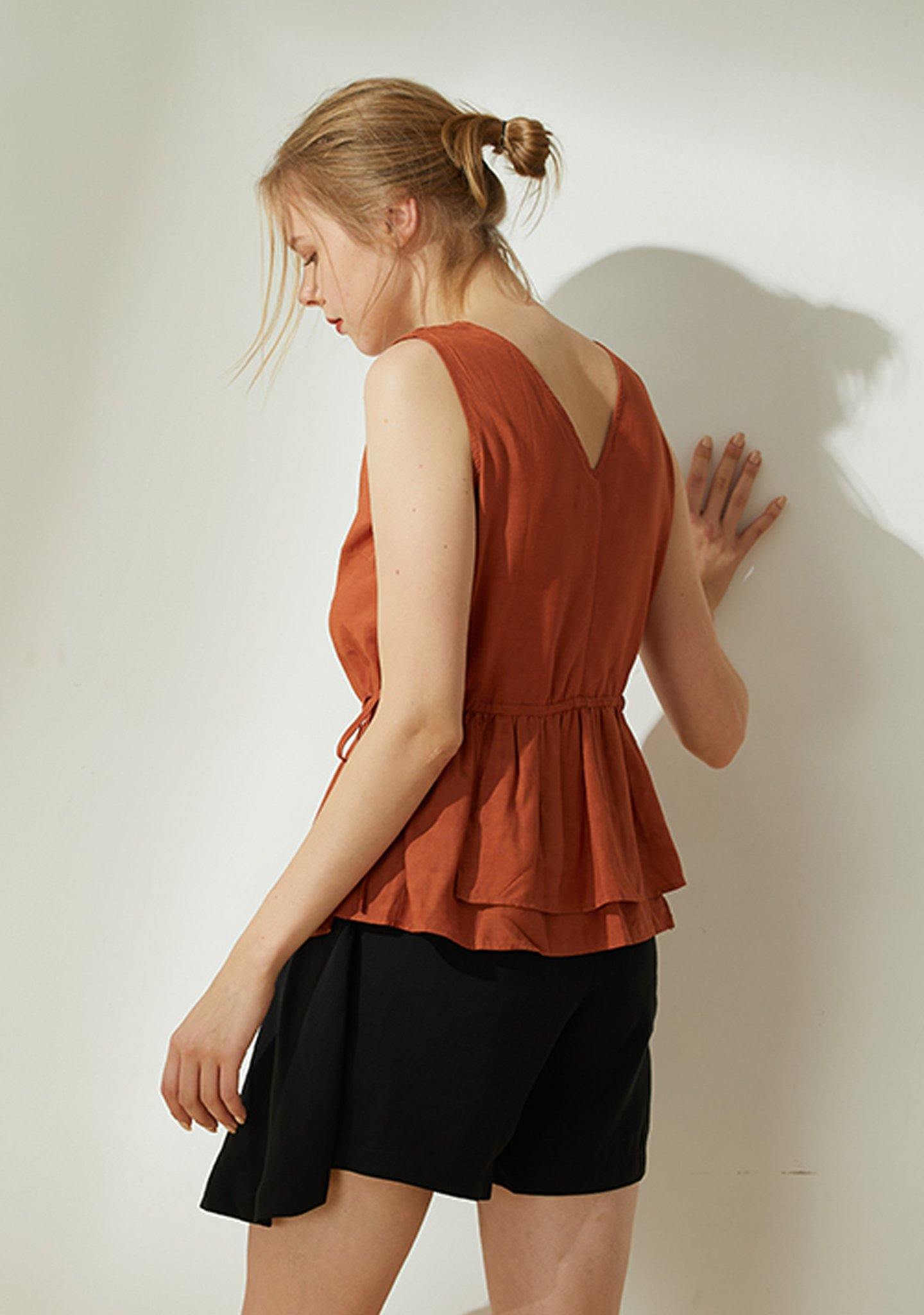 Farrow Linen Peplum Top - Burnt Orange - SALIENT LABEL