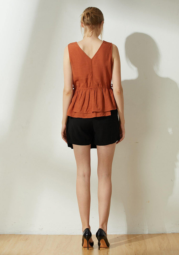 Farrow Linen Peplum Top - Burnt Orange - SALIENT LABEL