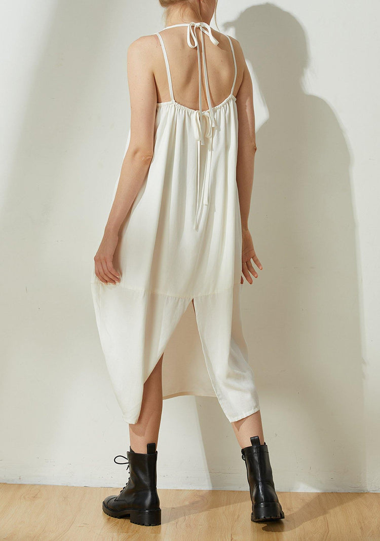 Hekate V-neck Cupro Cocoon Dress - Ivory - SALIENT LABEL