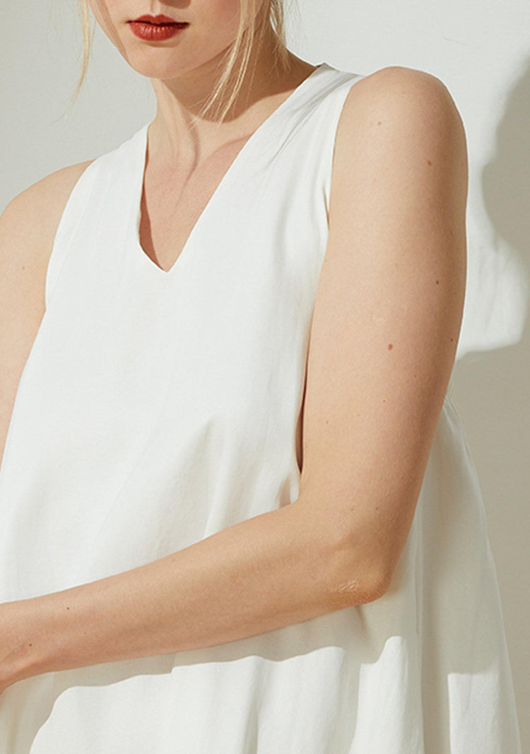 Hekate V-neck Cupro Cocoon Dress - Ivory - SALIENT LABEL