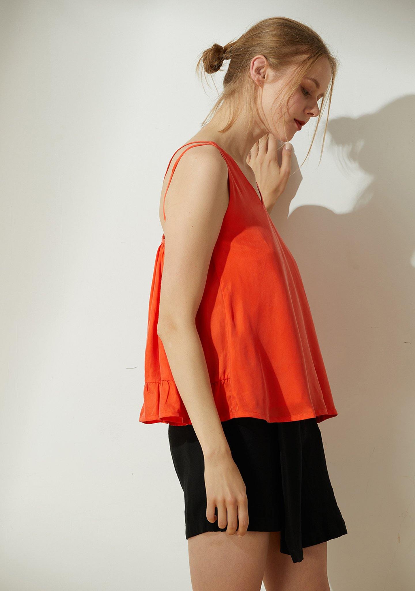 Hekate Cupro Tie-back Top in Tangerine Tango - SALIENT LABEL