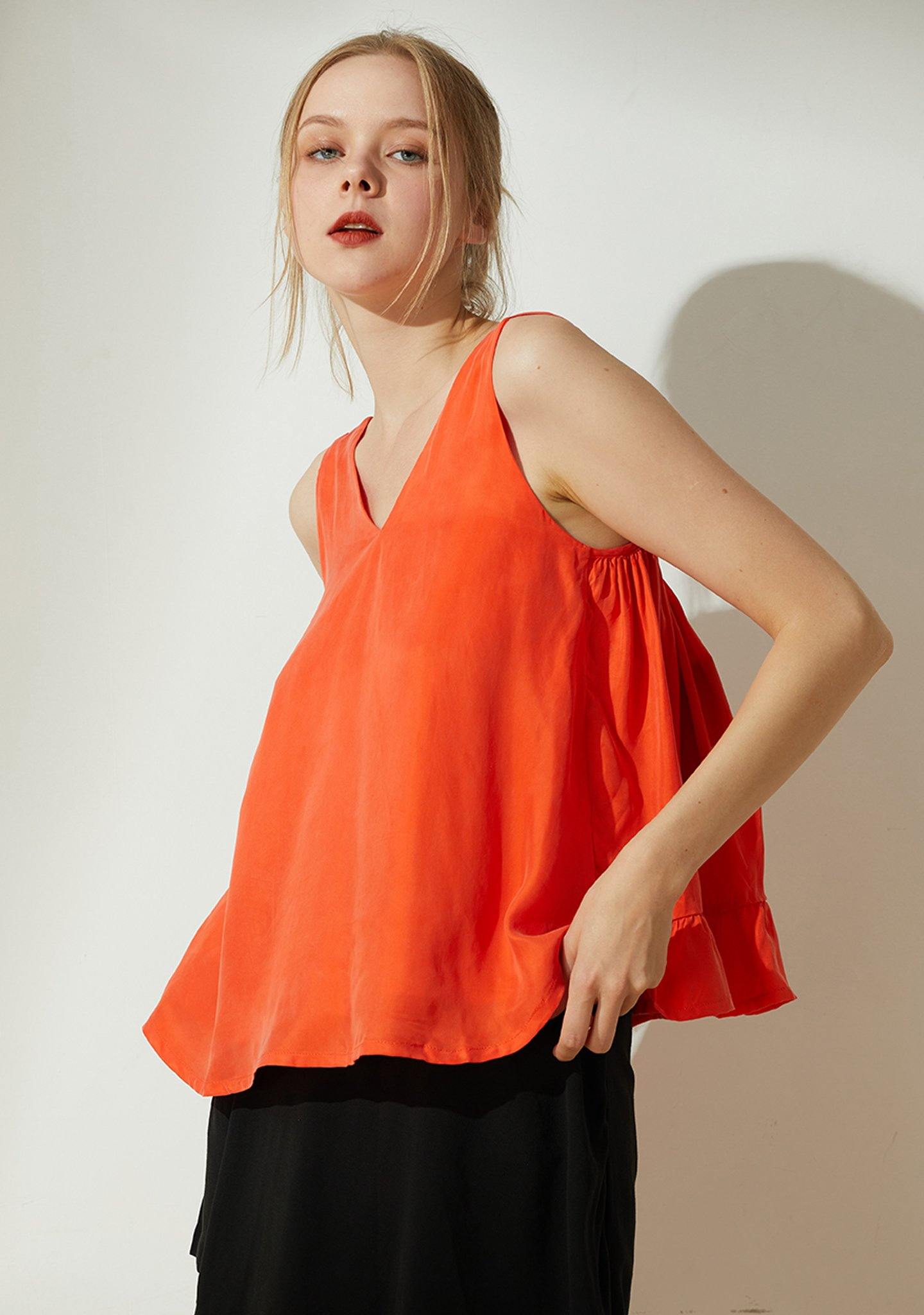 Hekate Cupro Tie-back Top in Tangerine Tango - SALIENT LABEL