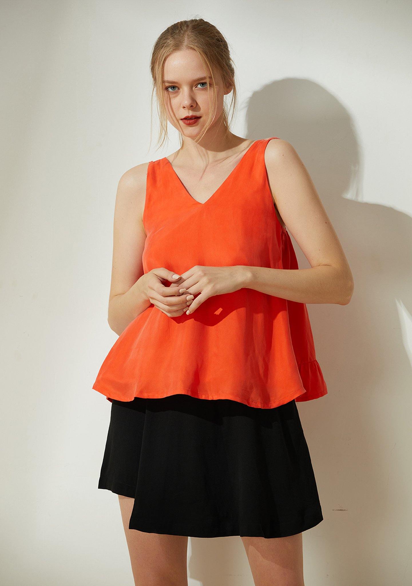 Hekate Cupro Tie-back Top in Tangerine Tango - SALIENT LABEL