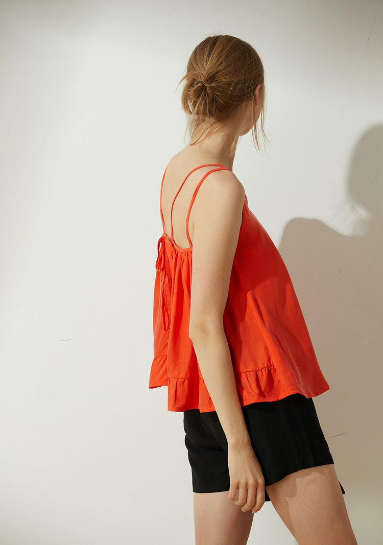 Hekate Cupro Tie-back Top in Tangerine Tango - SALIENT LABEL