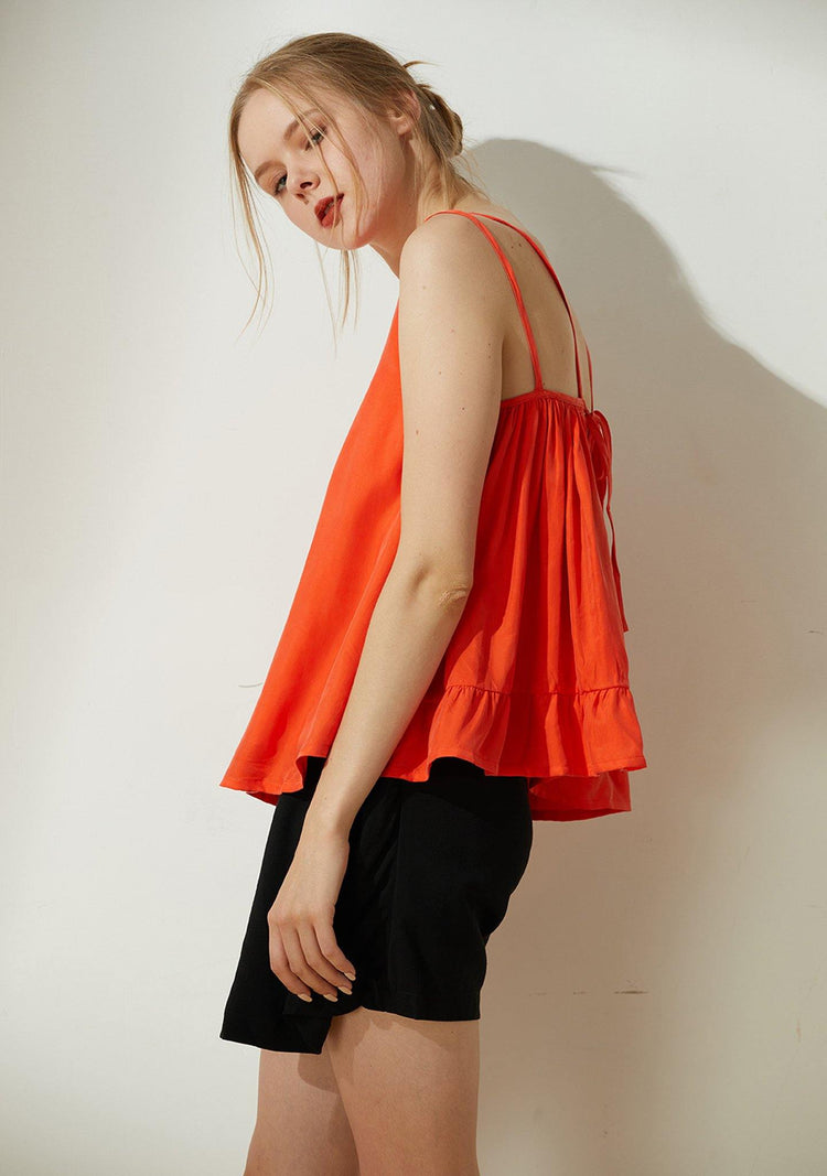 Hekate Cupro Tie-back Top in Tangerine Tango - SALIENT LABEL