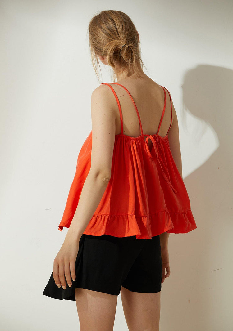 Hekate Cupro Tie-back Top in Tangerine Tango - SALIENT LABEL