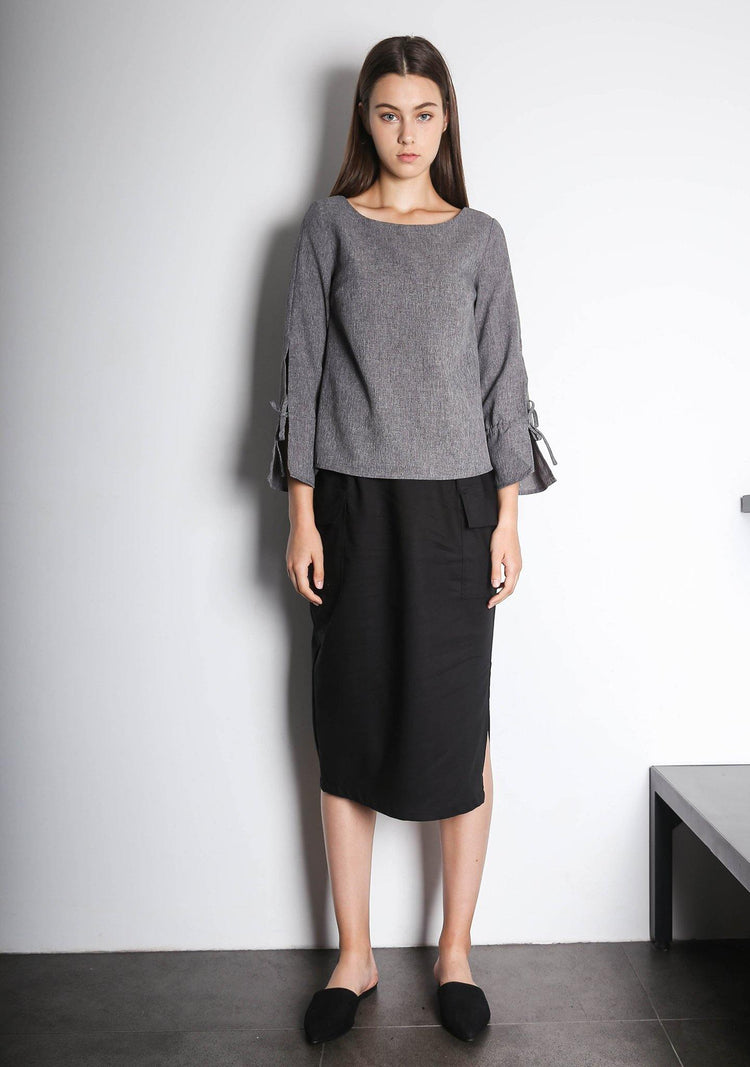 IKO LONG SLEEVED BLOUSE - GREY / BLACK - SALIENT LABEL