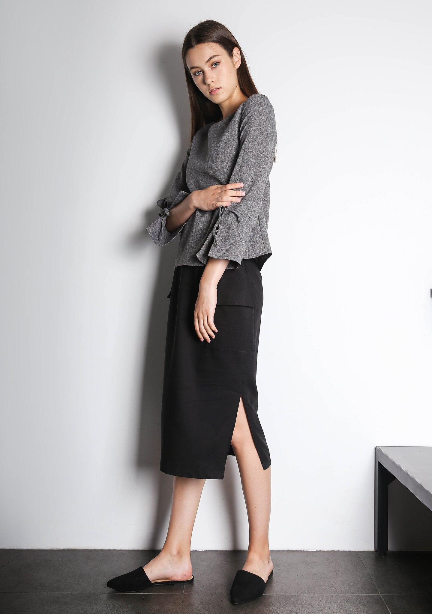 IKO LONG SLEEVED BLOUSE - GREY / BLACK - SALIENT LABEL