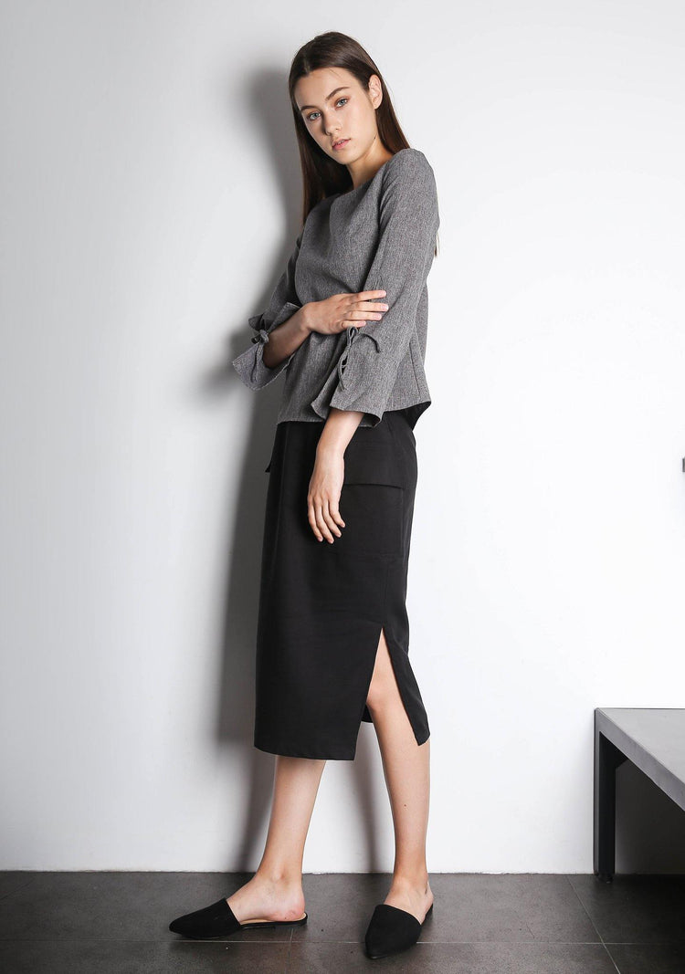 IKO LONG SLEEVED BLOUSE - GREY / BLACK - SALIENT LABEL