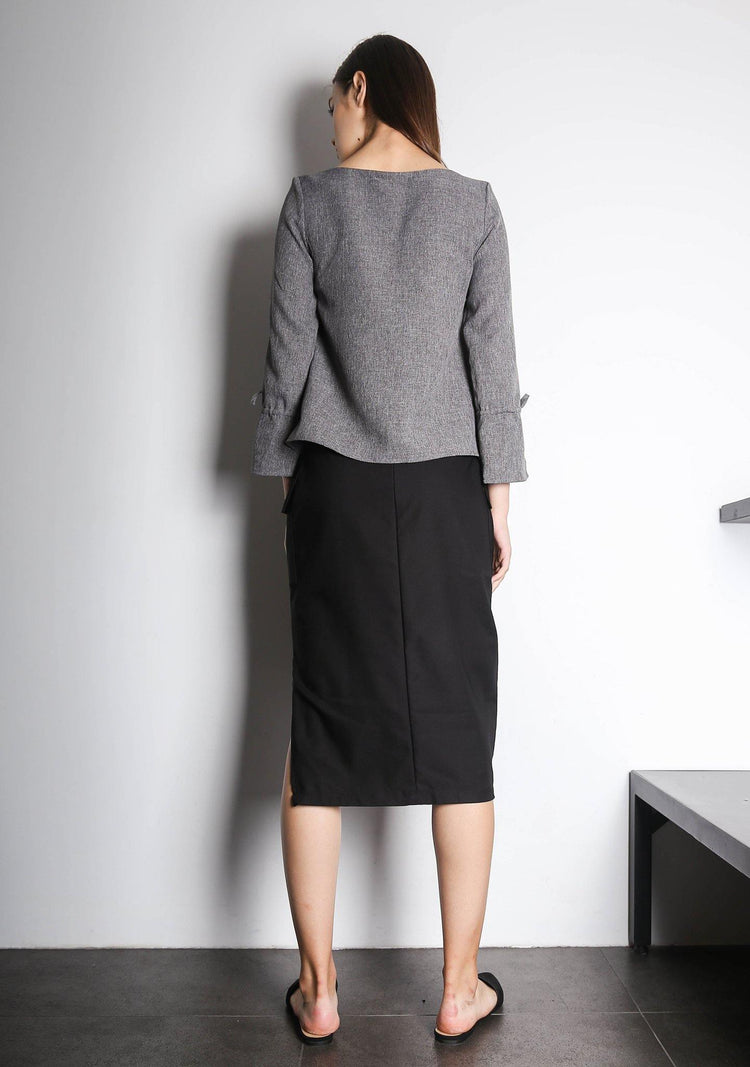 IKO LONG SLEEVED BLOUSE - GREY / BLACK - SALIENT LABEL