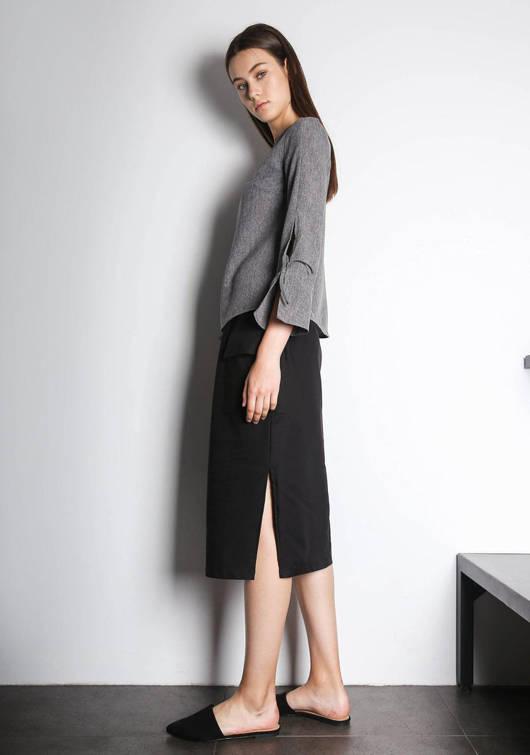 IKO LONG SLEEVED BLOUSE - GREY / BLACK - SALIENT LABEL