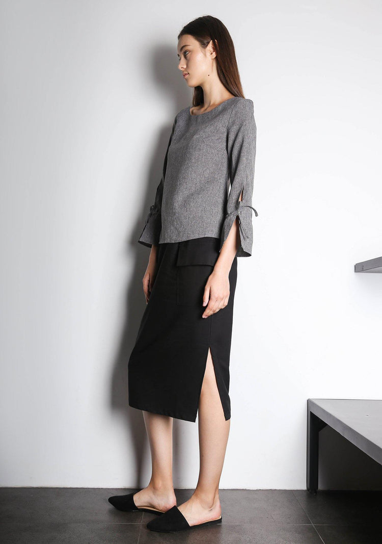 IKO LONG SLEEVED BLOUSE - GREY / BLACK - SALIENT LABEL