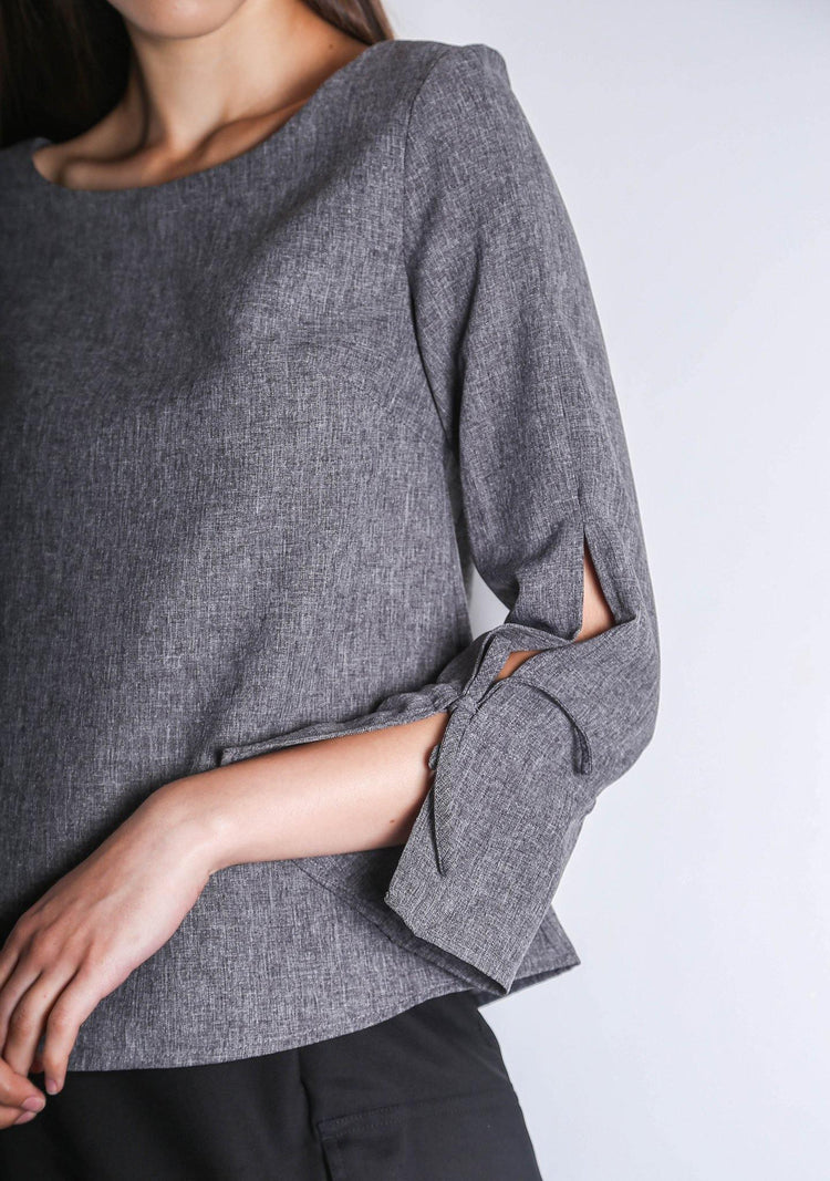 IKO LONG SLEEVED BLOUSE - GREY / BLACK - SALIENT LABEL