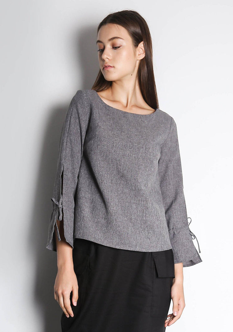 IKO LONG SLEEVED BLOUSE - GREY / BLACK - SALIENT LABEL