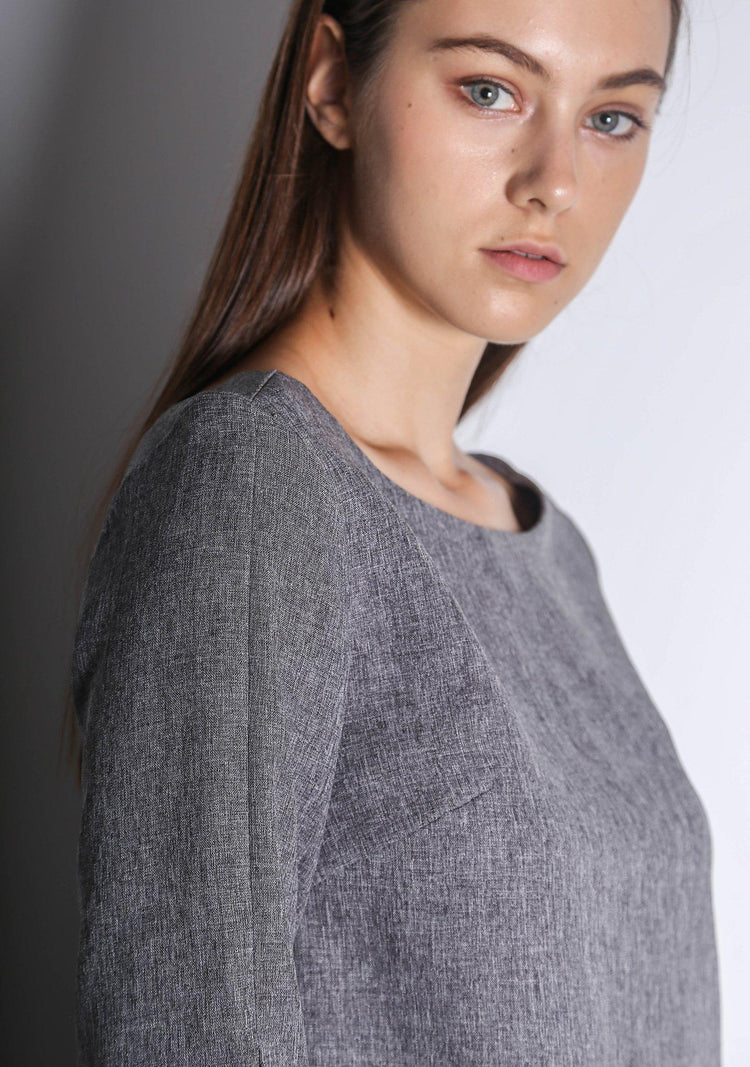 IKO LONG SLEEVED BLOUSE - GREY / BLACK - SALIENT LABEL